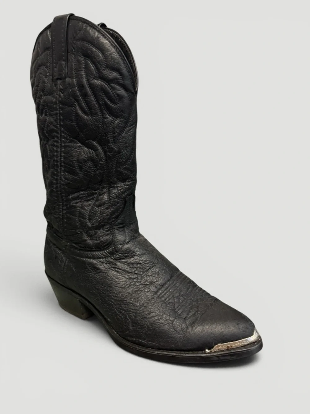 Laredo Black Leather Western Cowboy Boots Sterling Silver Tip Size 10D